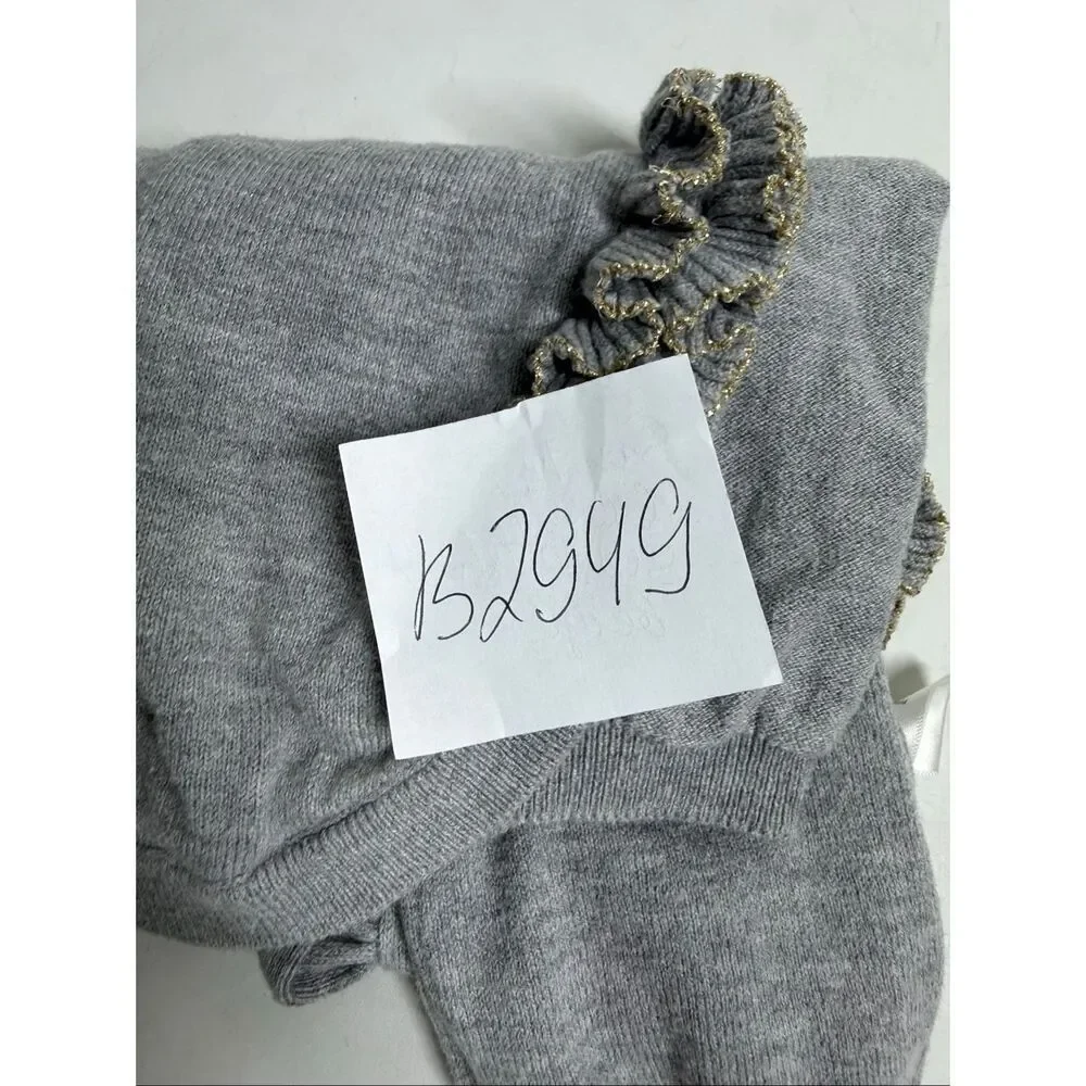 Gymboree Girls Ruffle Cardigan Sweater Size S 5-6 Gray Gold Trim Cotton Blend